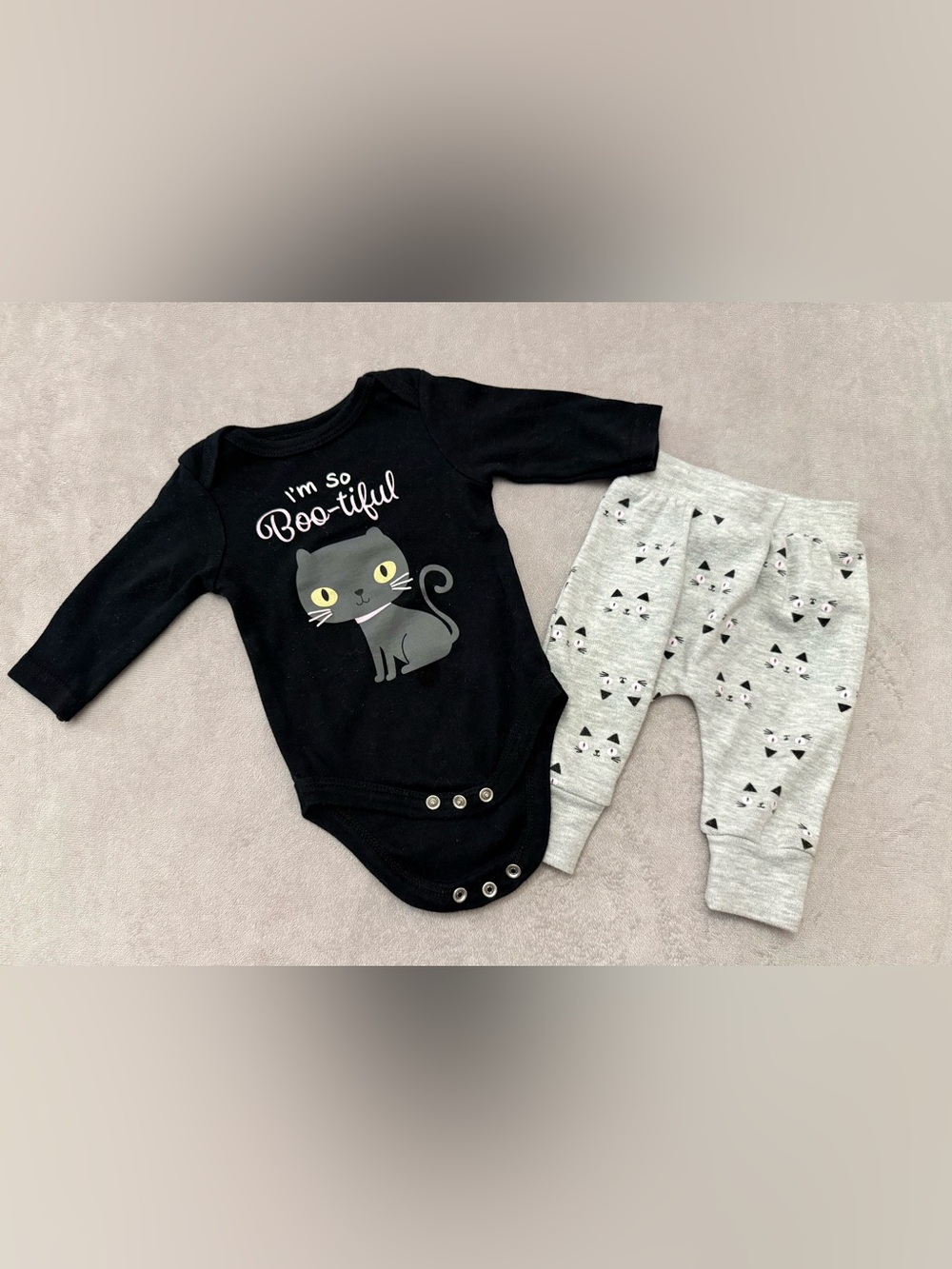 Bon Bebe Baby Girl Outfit Set 0-3 Months Boo-tiful Cat Bodysuit Pants Halloween